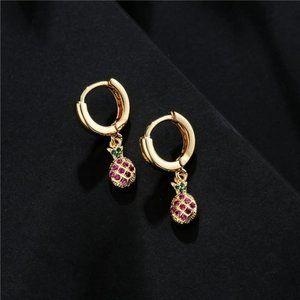 Small pineapple micro-inlaid zircon earrings_gold